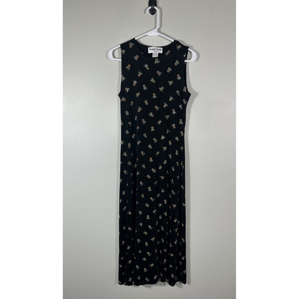 Ronni Nicole by‎ Ouida Dress Womens 4 Petite Black Slinky Pineapple Glitter 90s